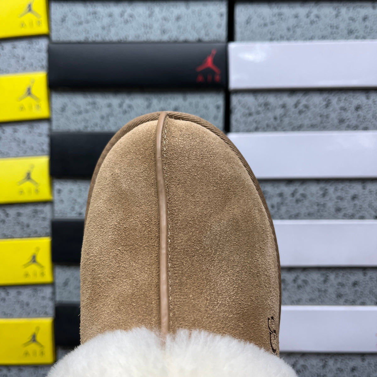 UGG Fluffy-Collar Platform Slippers in Chestnut
