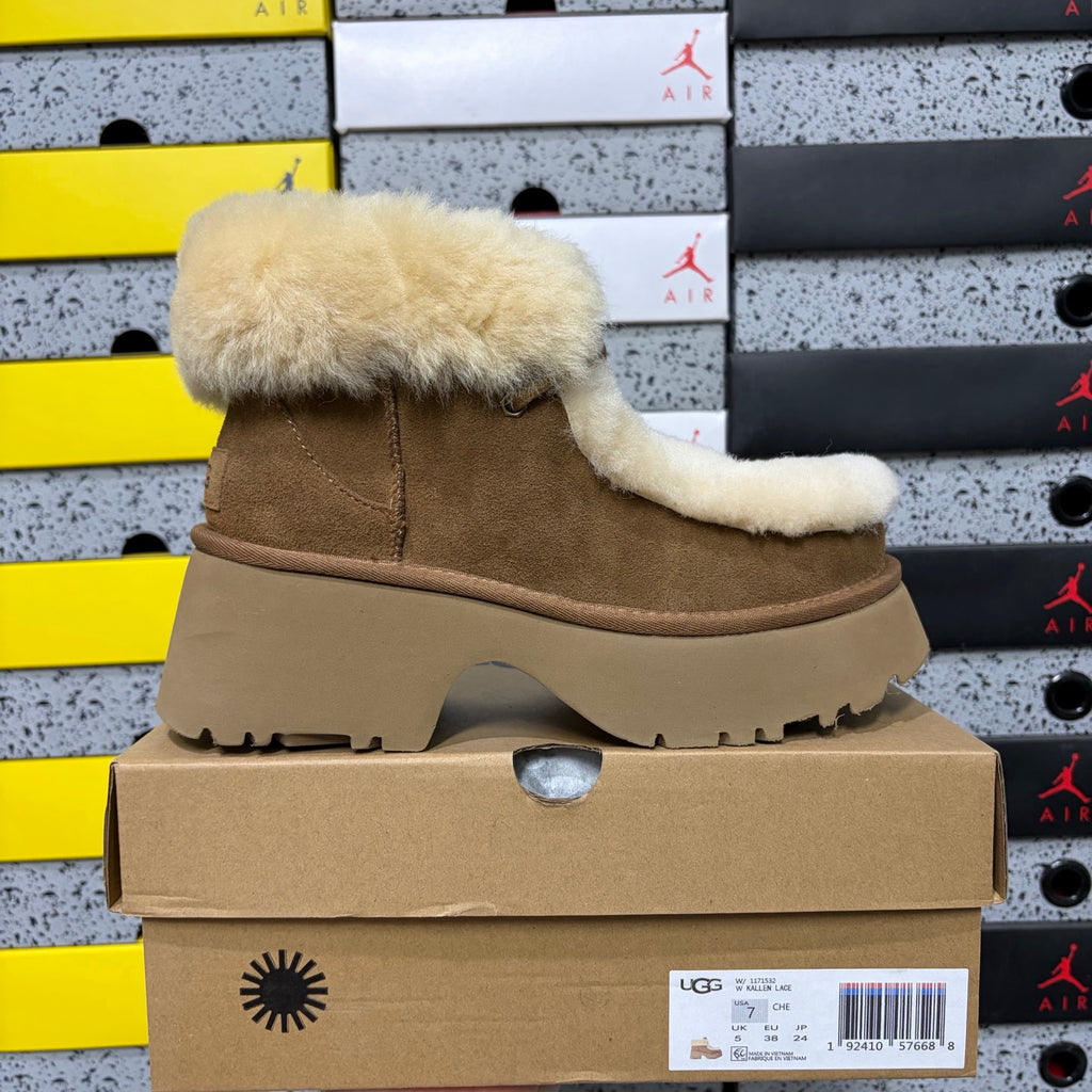 UGG Fluffy-Trim Platform Ankle Boots in Chestnut
