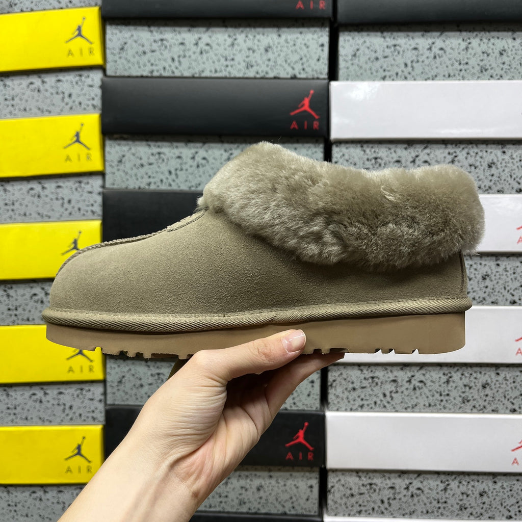 UGG Fluffy-Collar Slip-On Shoes in Antelope Brown