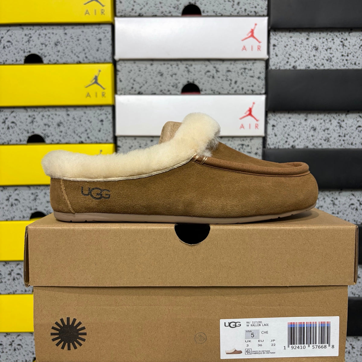 UGG Fluffy-Collar Moccasin Slippers in Chestnut