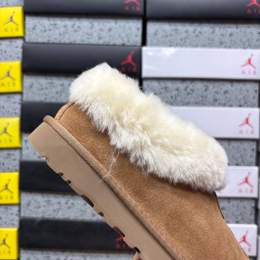 UGG Fluffy-Collar Slip-On Shoes in Chestnut