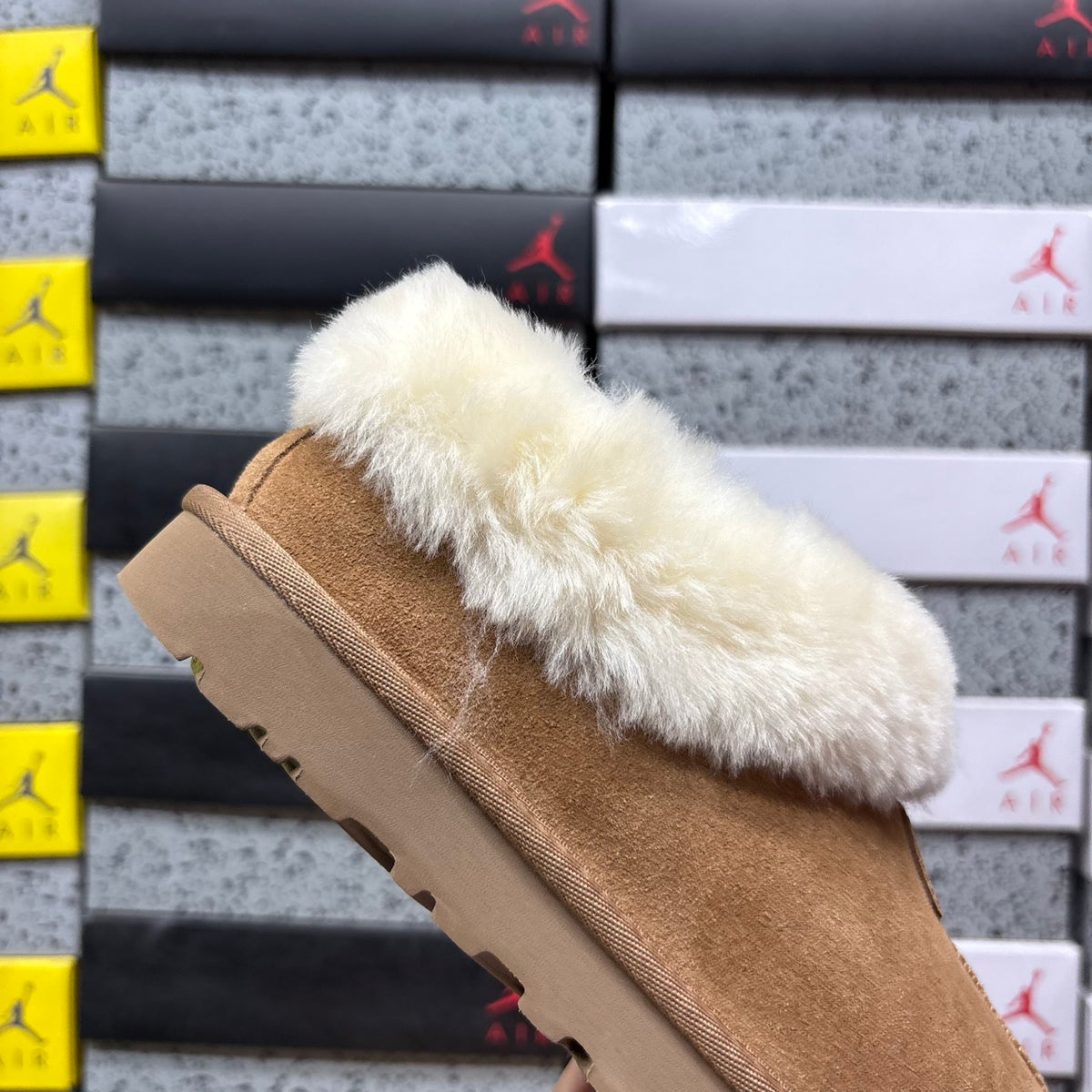 UGG Fluffy-Collar Slip-On Shoes in Chestnut