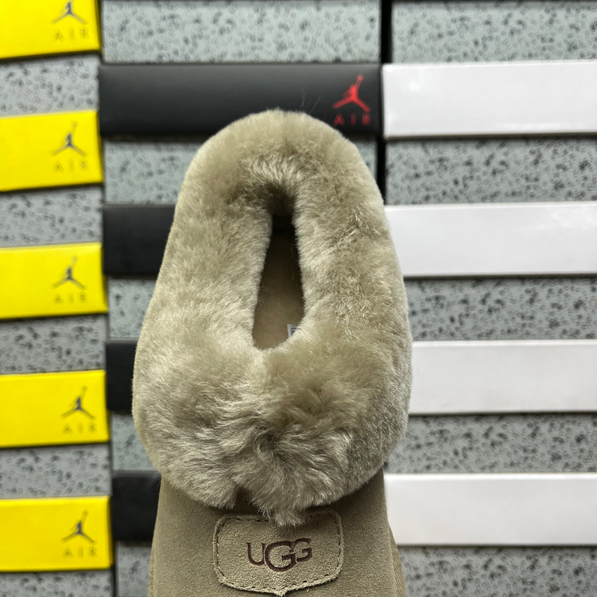 UGG Fluffy-Collar Slip-On Shoes in Antelope Brown