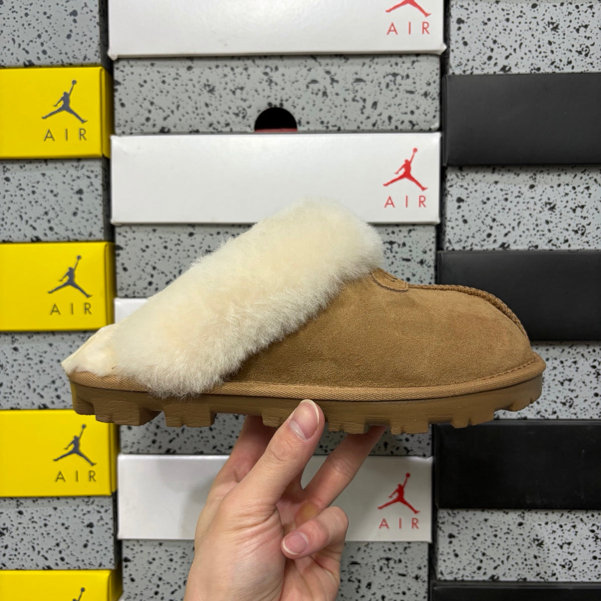 UGG Fluffy-Collar Lug-Sole Mule Slippers in Chestnut