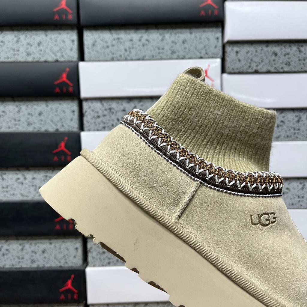 UGG Knit-Collar Platform Ankle Boots in Mustard Seed