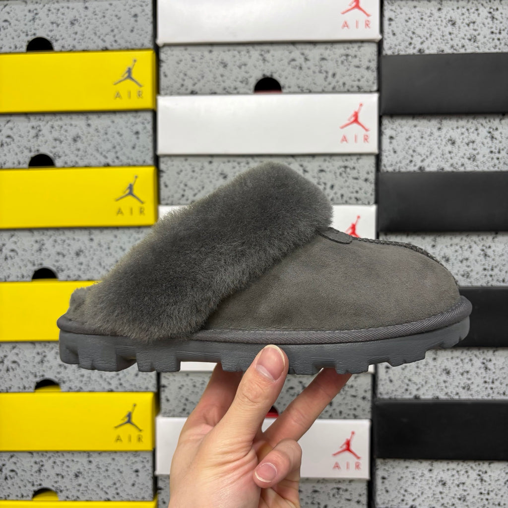 UGG Fluffy-Collar Mule Slippers in Grey