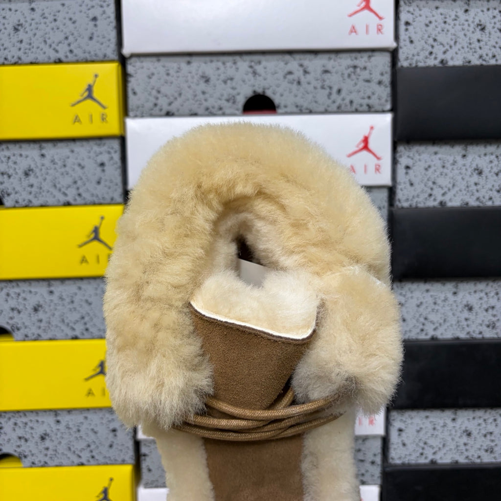UGG Fluffy-Trim Platform Ankle Boots in Chestnut