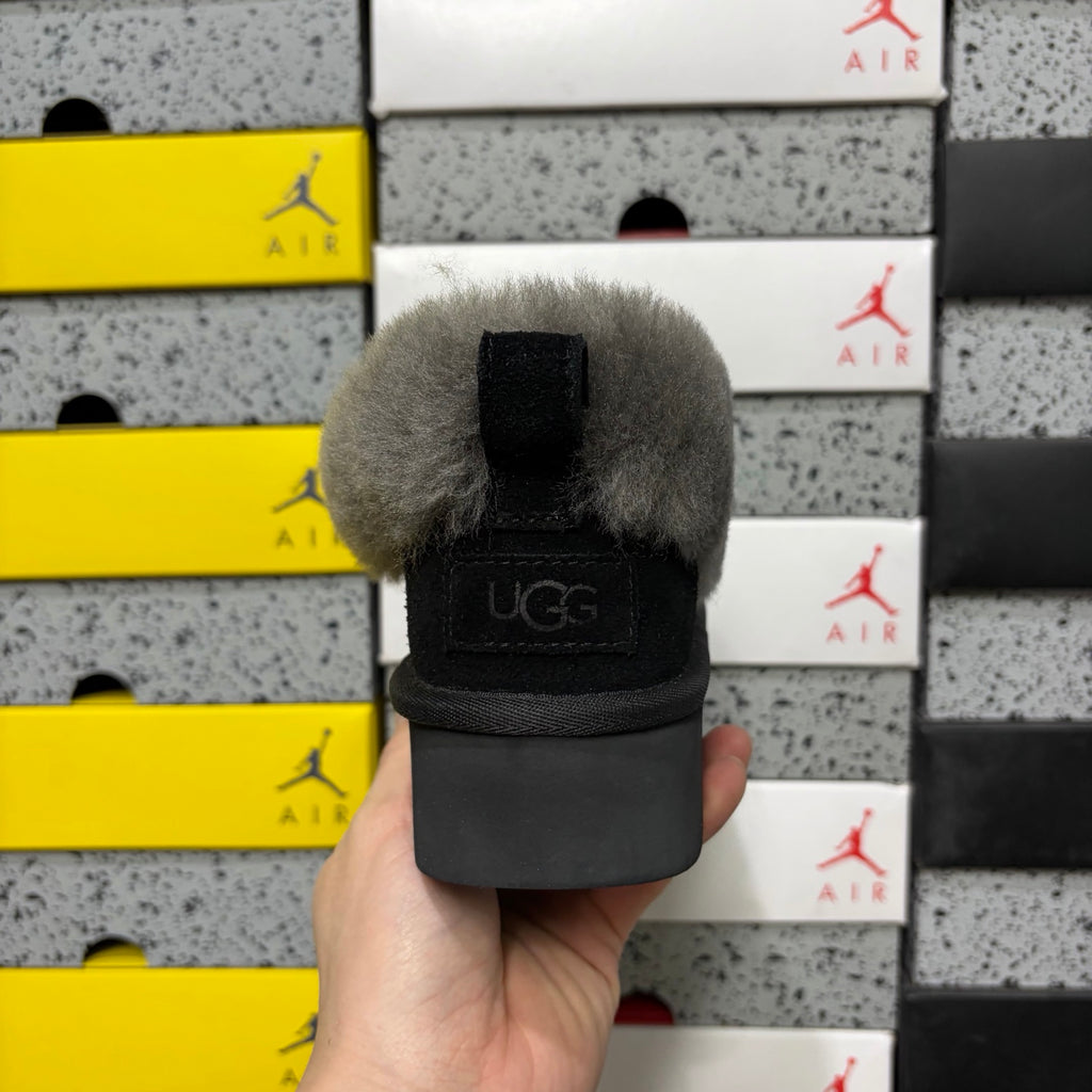 UGG Fluffy-Collar Platform Slip-On Shoes in Black & Grey