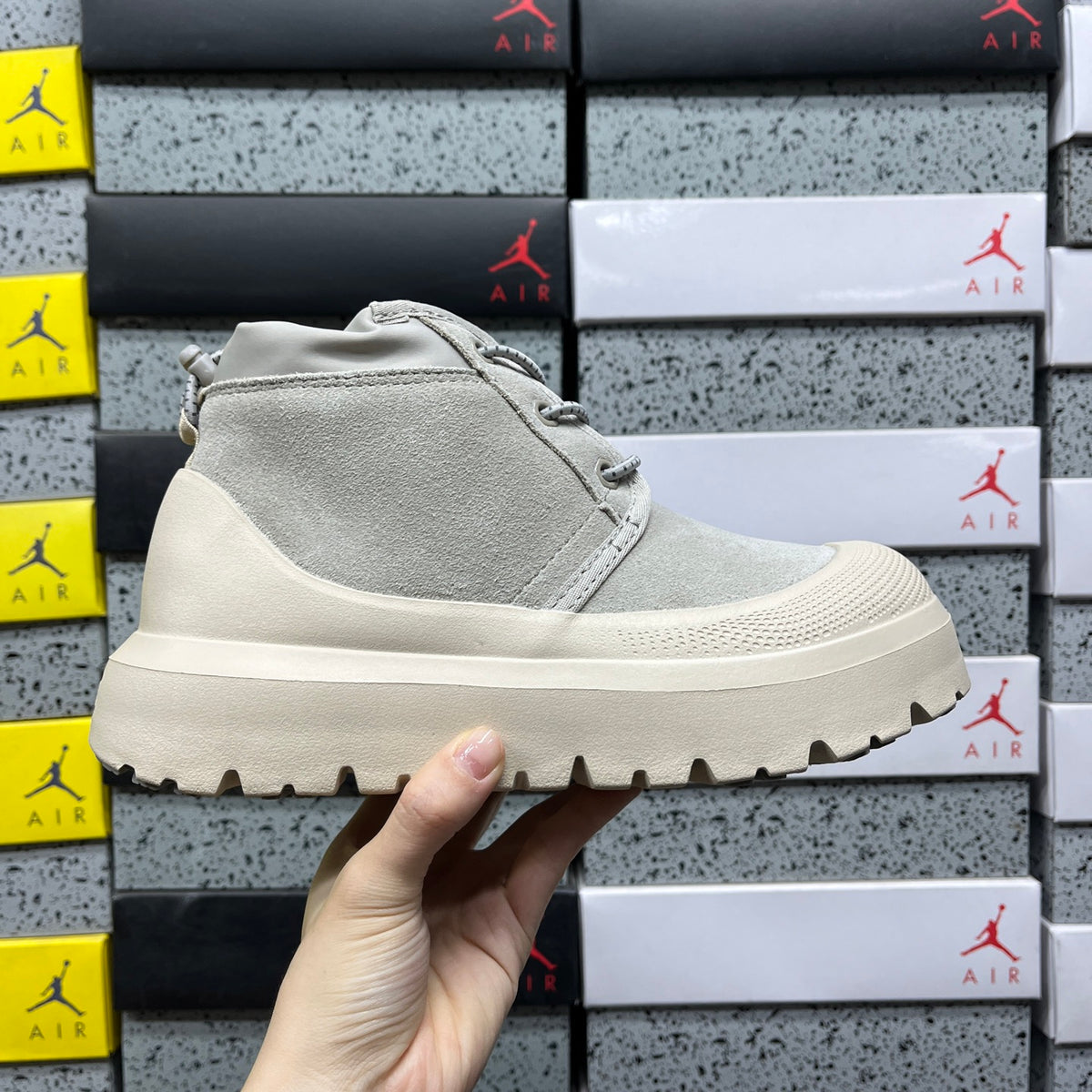 UGG Lace-Up Platform Ankle Boots in Grey & Cream