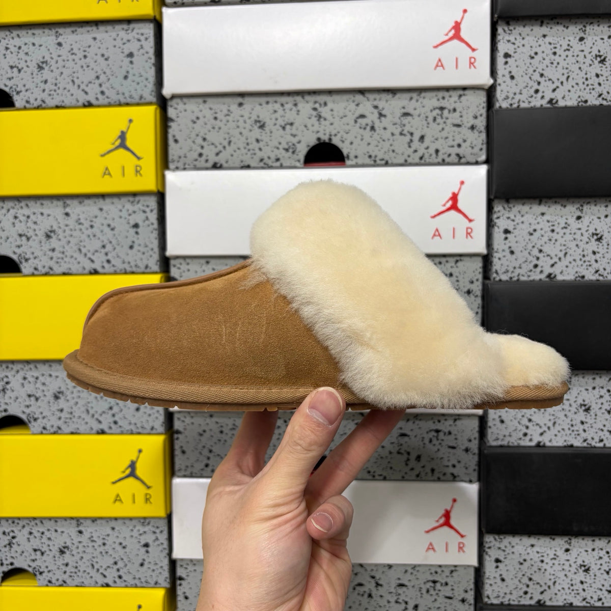 UGG Fluffy-Collar Mule Slippers in Chestnut