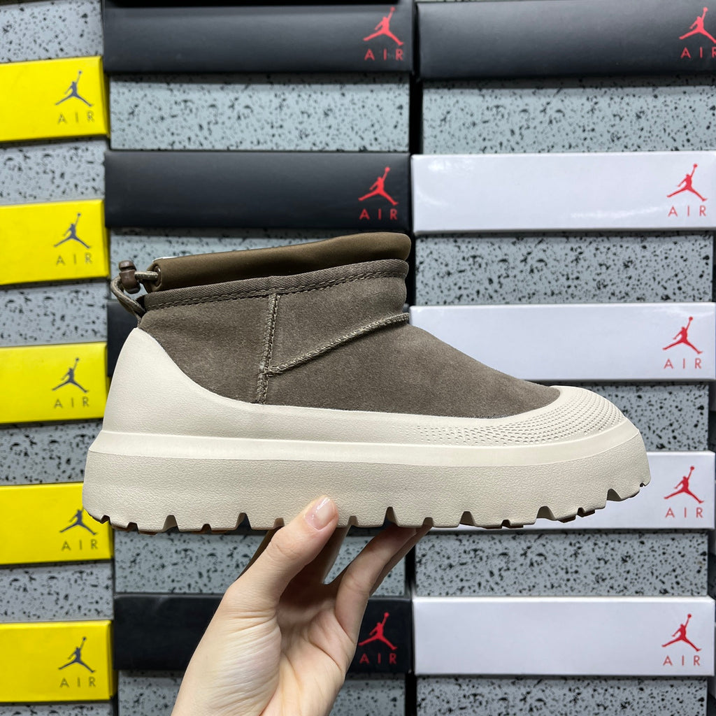 UGG Slip-On Platform Ankle Boots in Olive & Cream