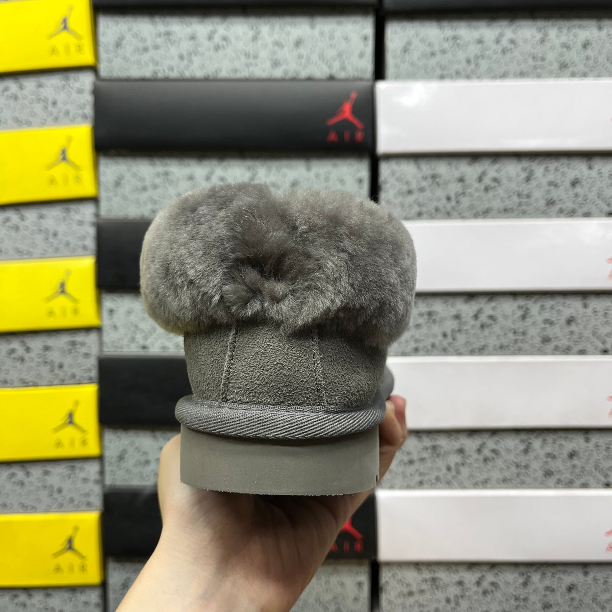 UGG Fluffy-Collar Slip-On Shoes in Grey