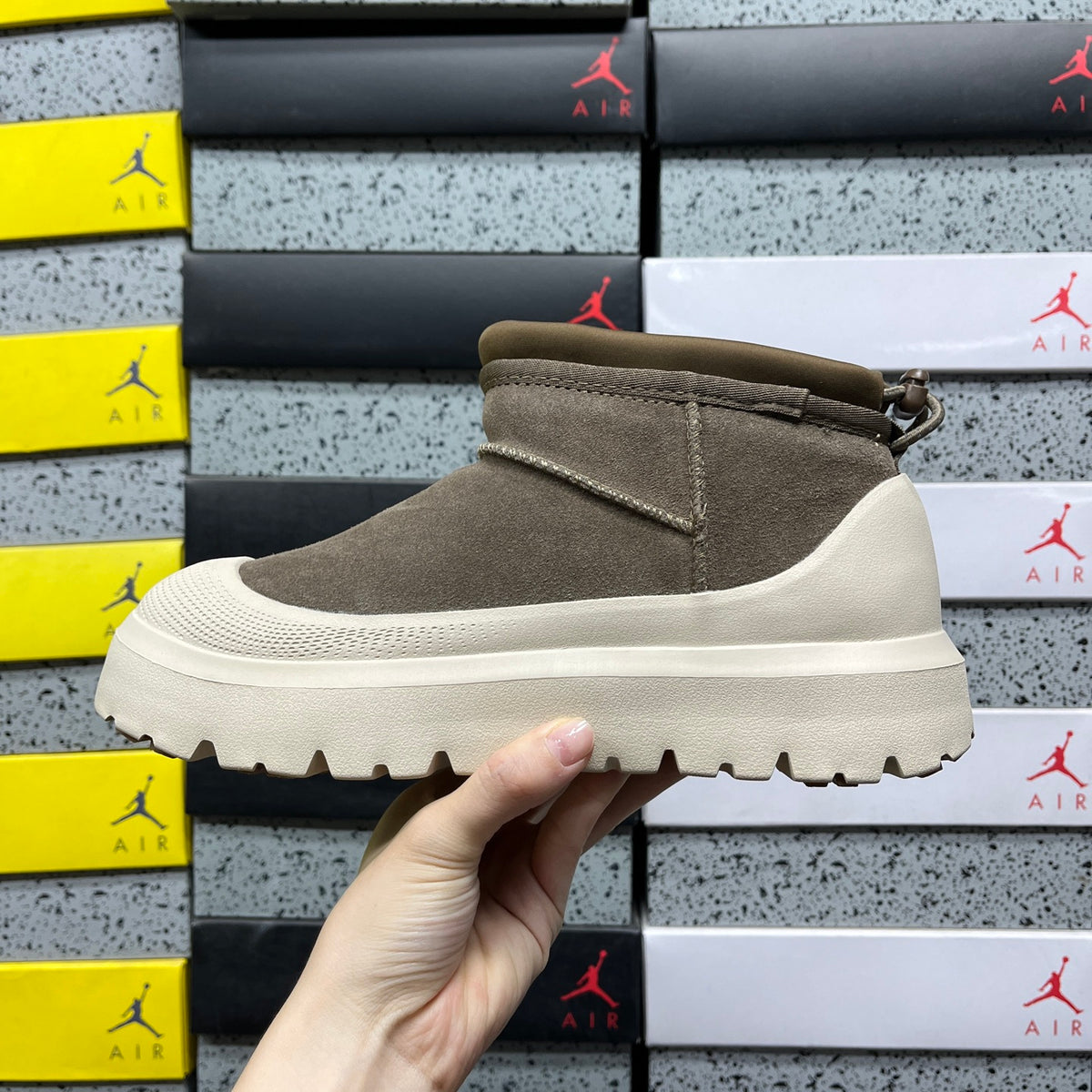 UGG Slip-On Platform Ankle Boots in Olive & Cream