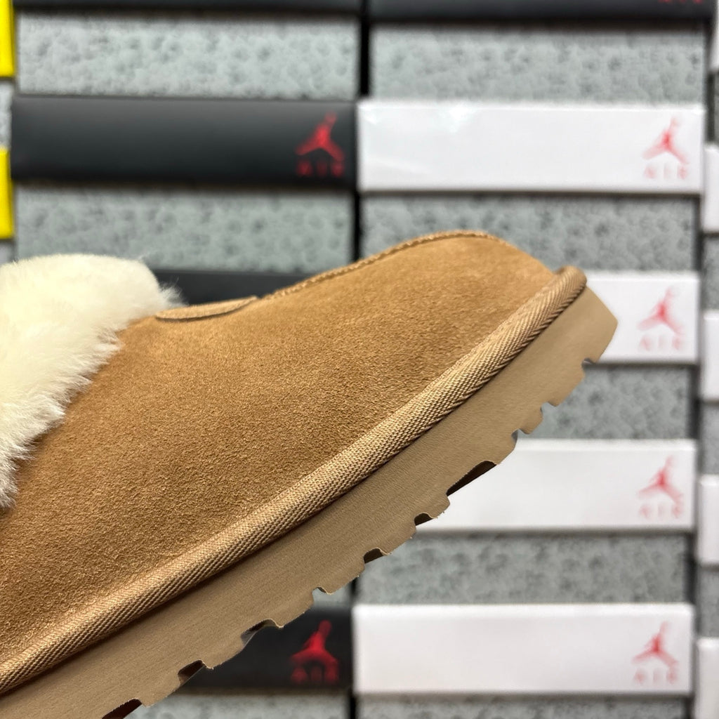 UGG Fluffy-Collar Slip-On Shoes in Chestnut
