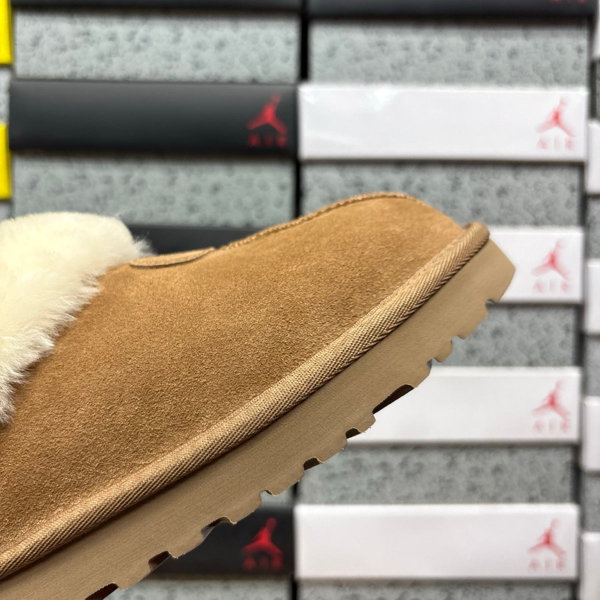 UGG Fluffy-Collar Slip-On Shoes in Chestnut