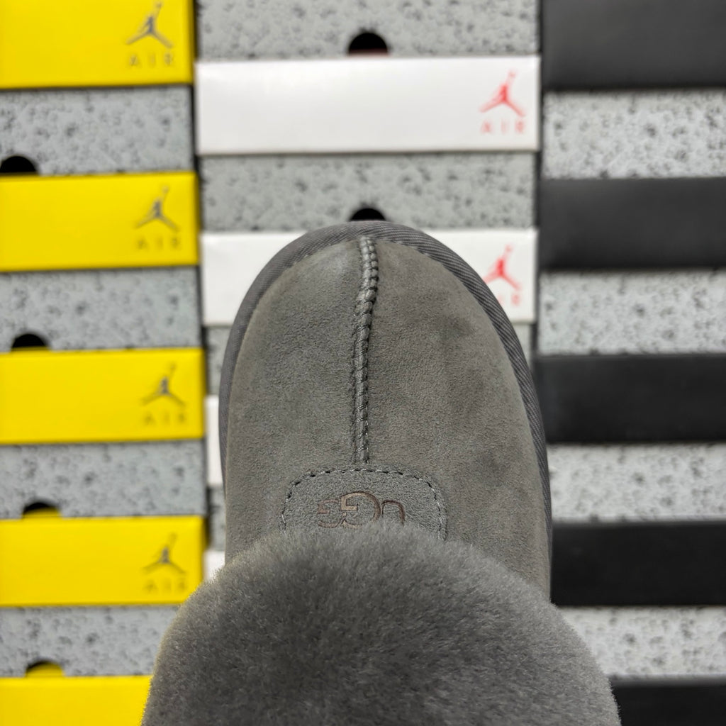 UGG Fluffy-Collar Mule Slippers in Grey