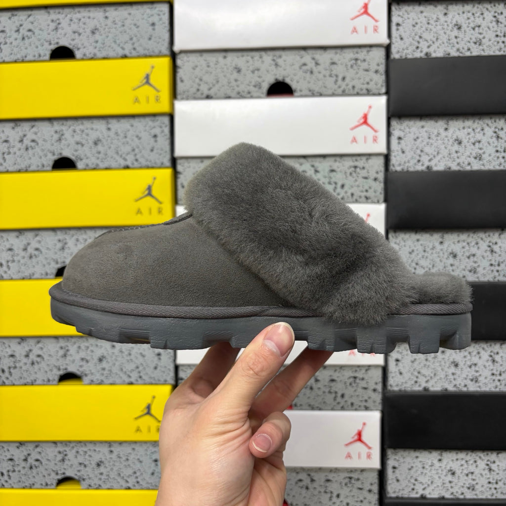 UGG Fluffy-Collar Mule Slippers in Grey
