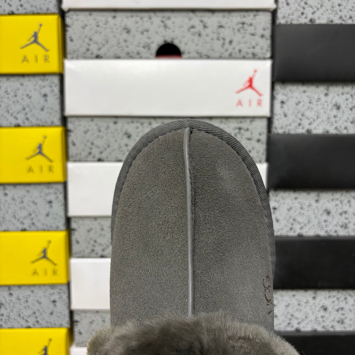 UGG Gray Platform Slippers with Fluffy Collar – 3 cm