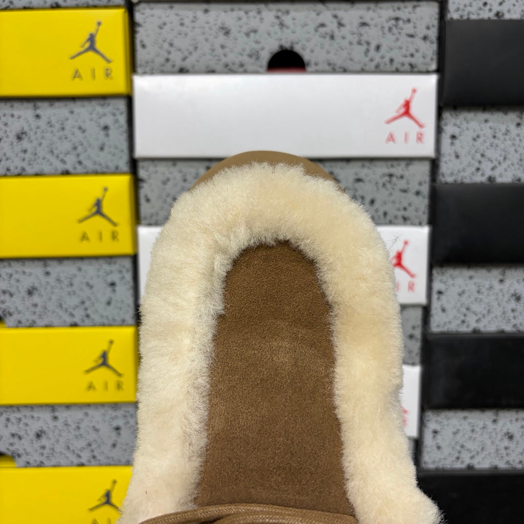 UGG Fluffy-Trim Platform Ankle Boots in Chestnut