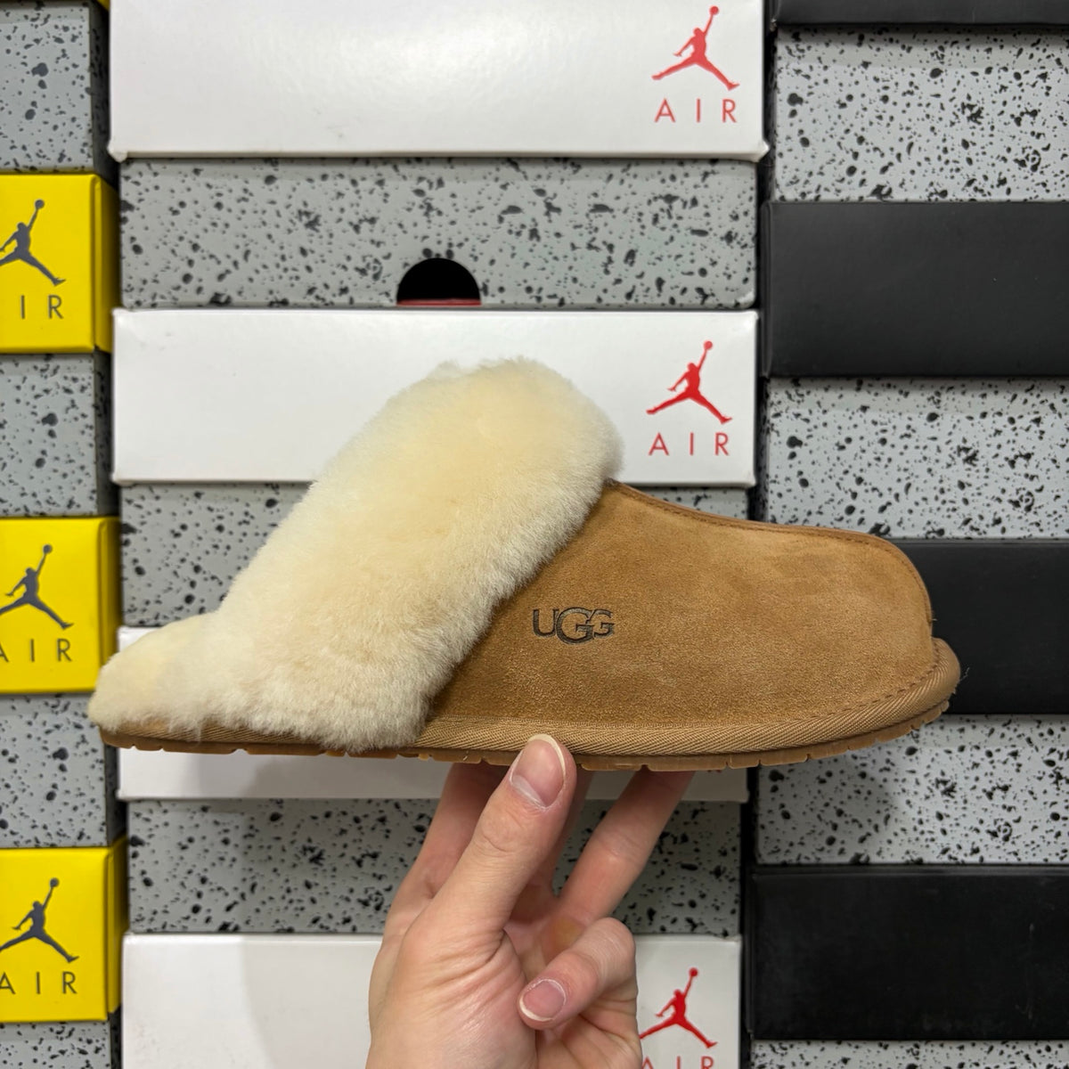 UGG Fluffy-Collar Mule Slippers in Chestnut