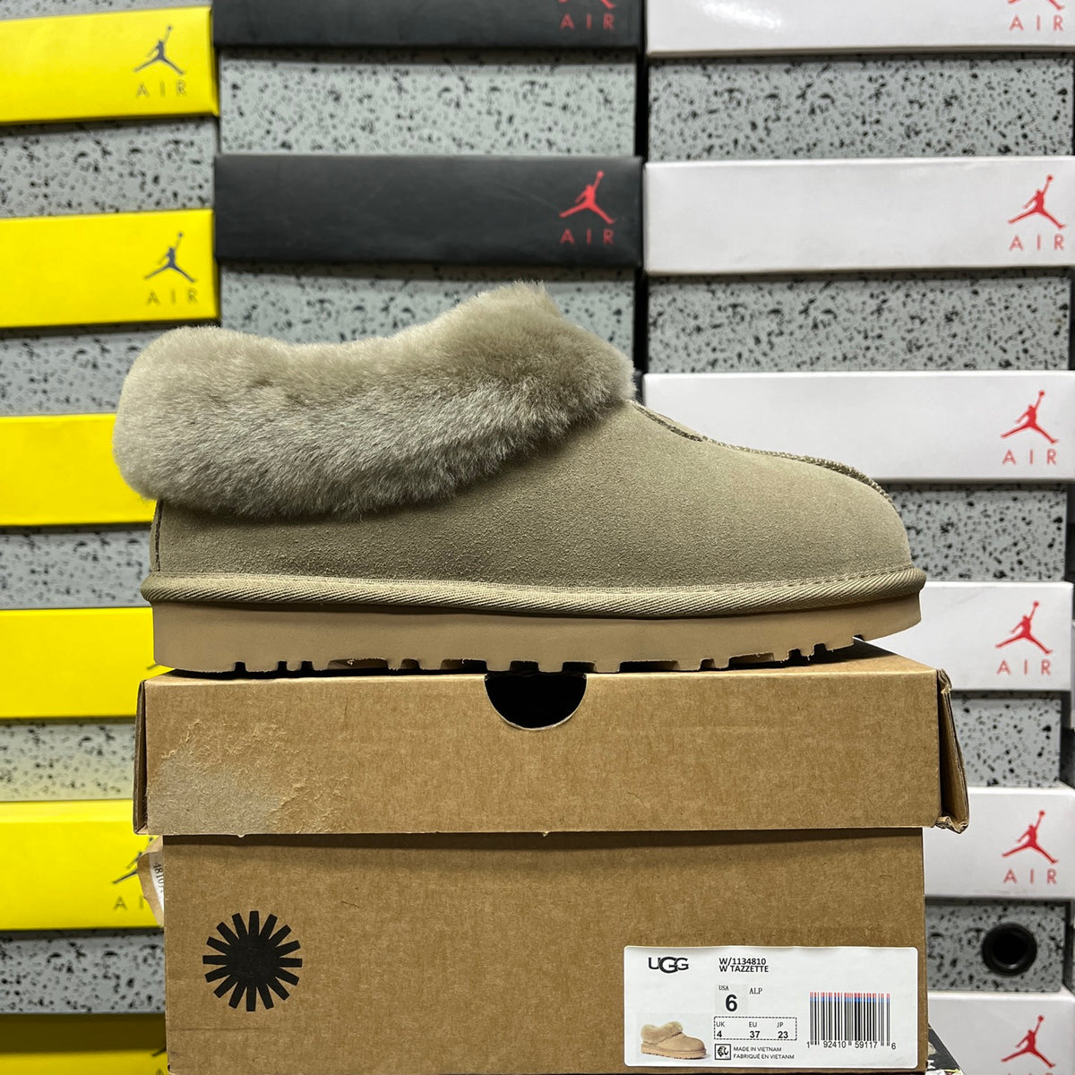 UGG Fluffy-Collar Slip-On Shoes in Antelope Brown