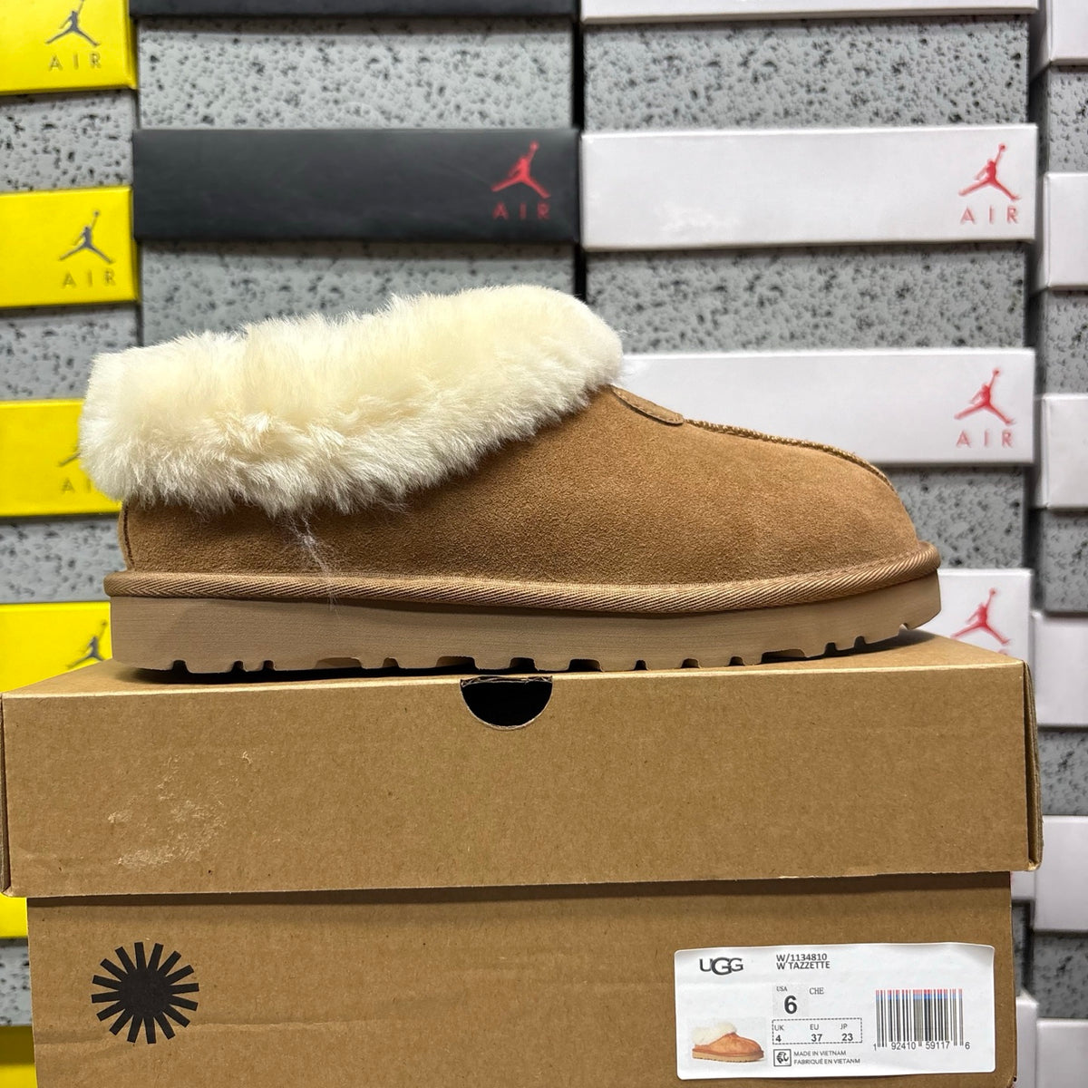 UGG Fluffy-Collar Slip-On Shoes in Chestnut