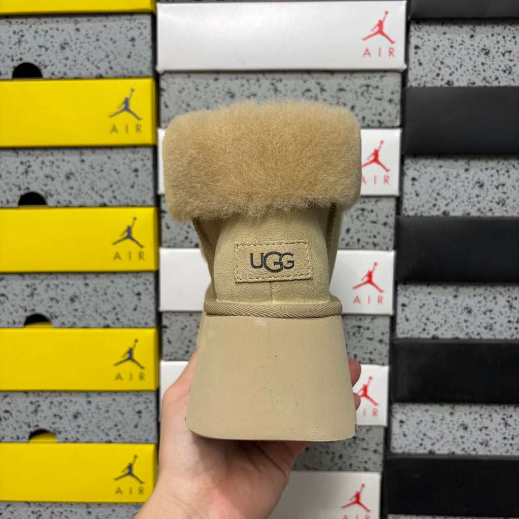 UGG Fluffy-Trim Platform Ankle Boots in Sand