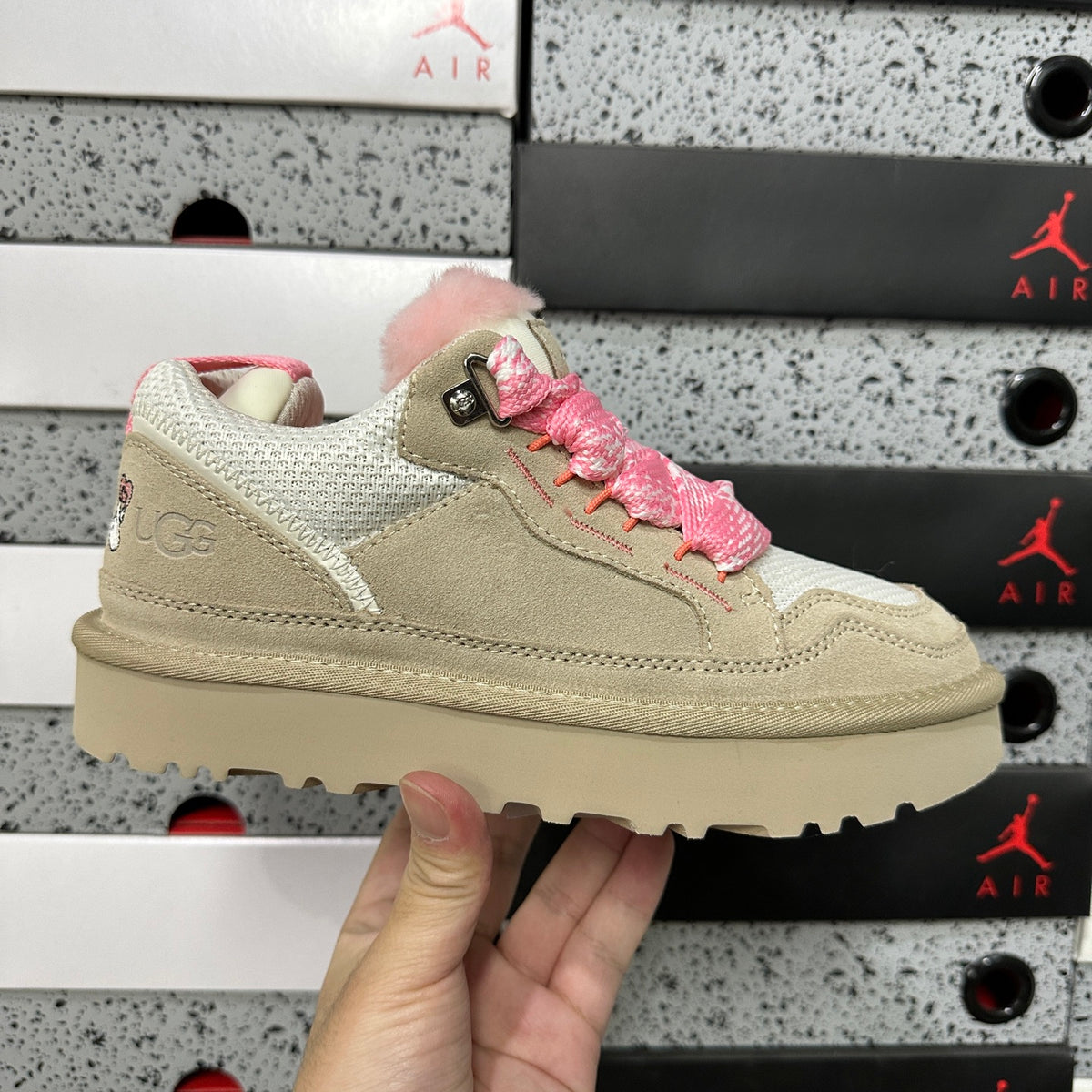 UGG Low-Top Platform Sneakers in White & Pink