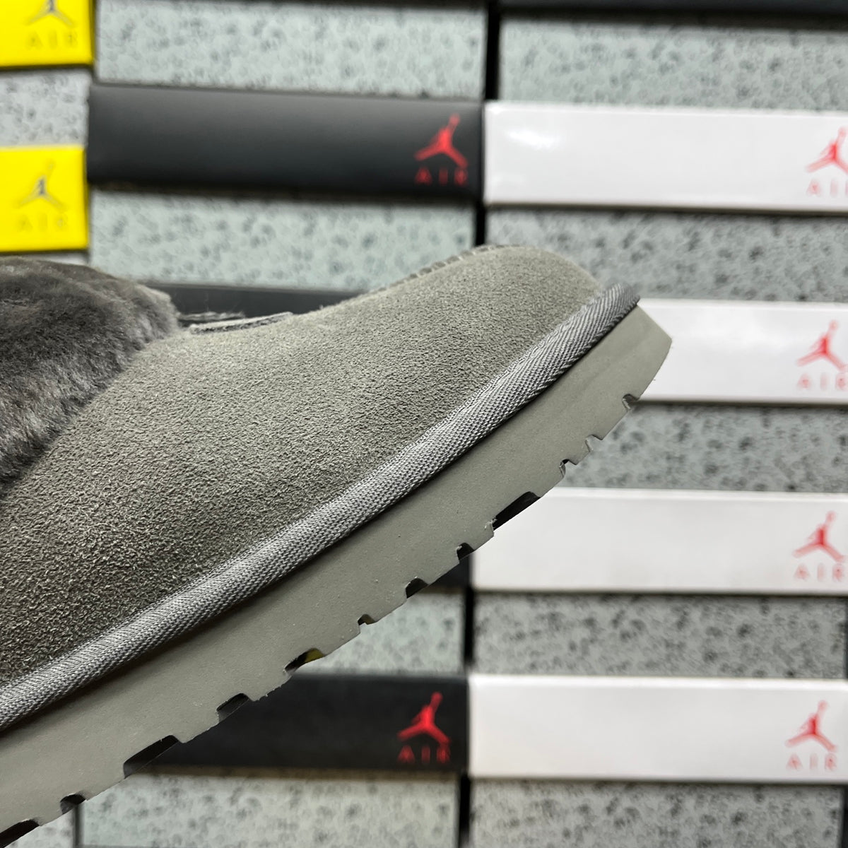 UGG Fluffy-Collar Slip-On Shoes in Grey