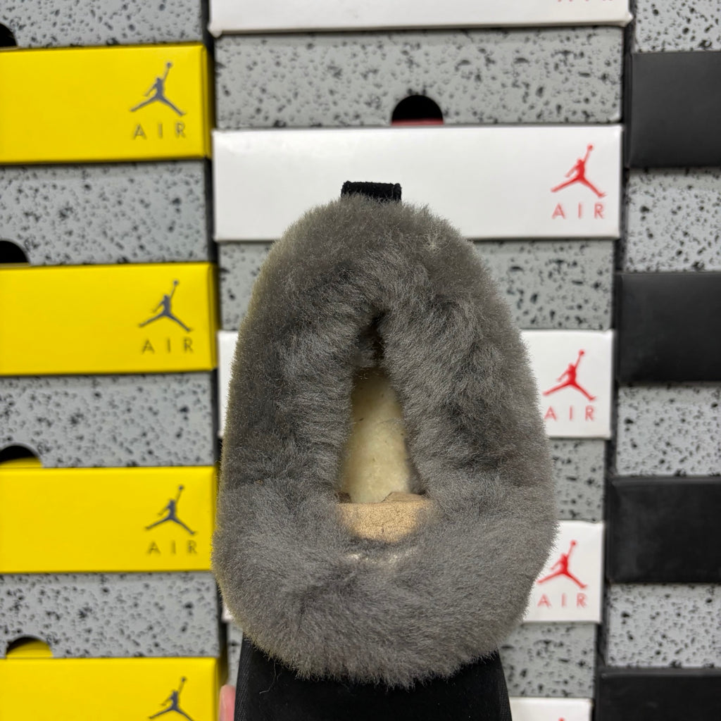 UGG Fluffy-Collar Platform Slip-On Shoes in Black & Grey