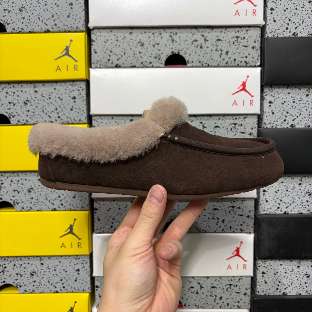 UGG Fluffy-Collar Moccasin Slippers in Cocoa Brown