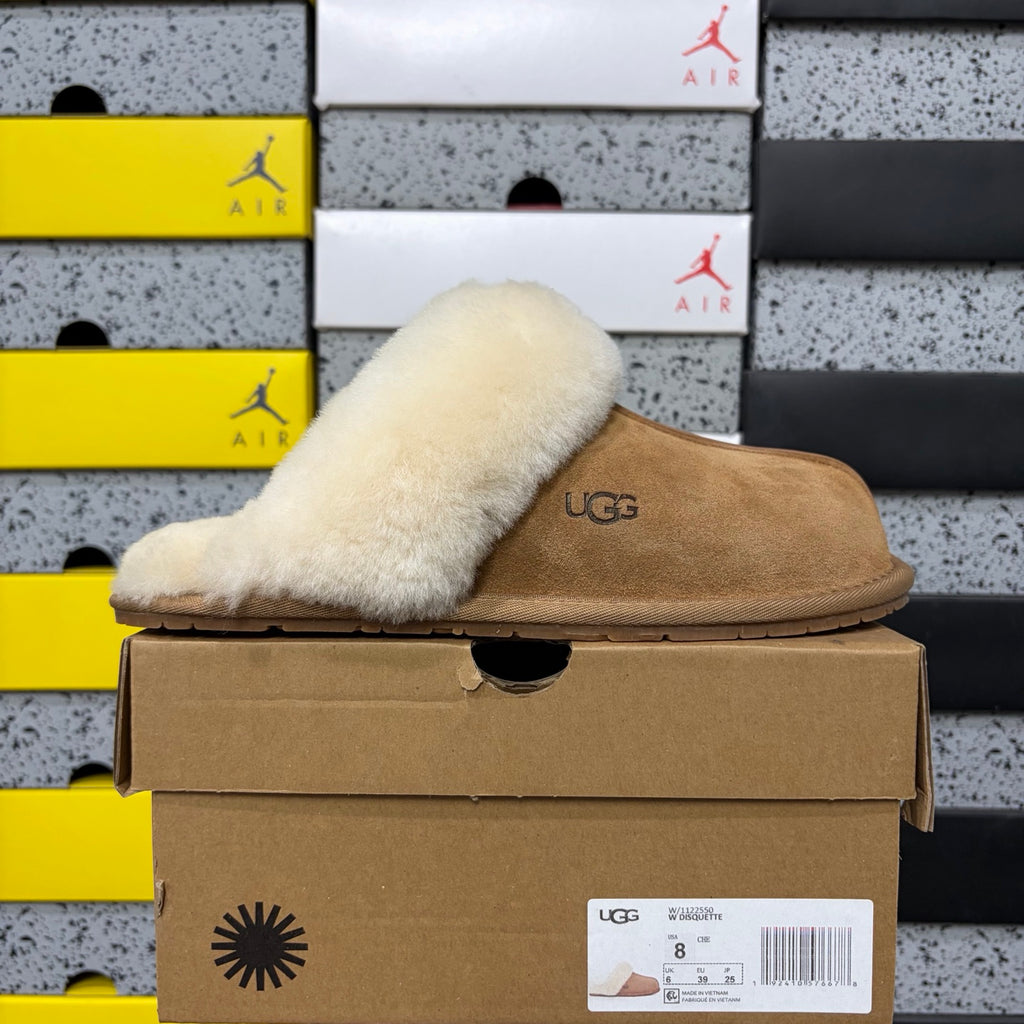 UGG Fluffy-Collar Mule Slippers in Chestnut