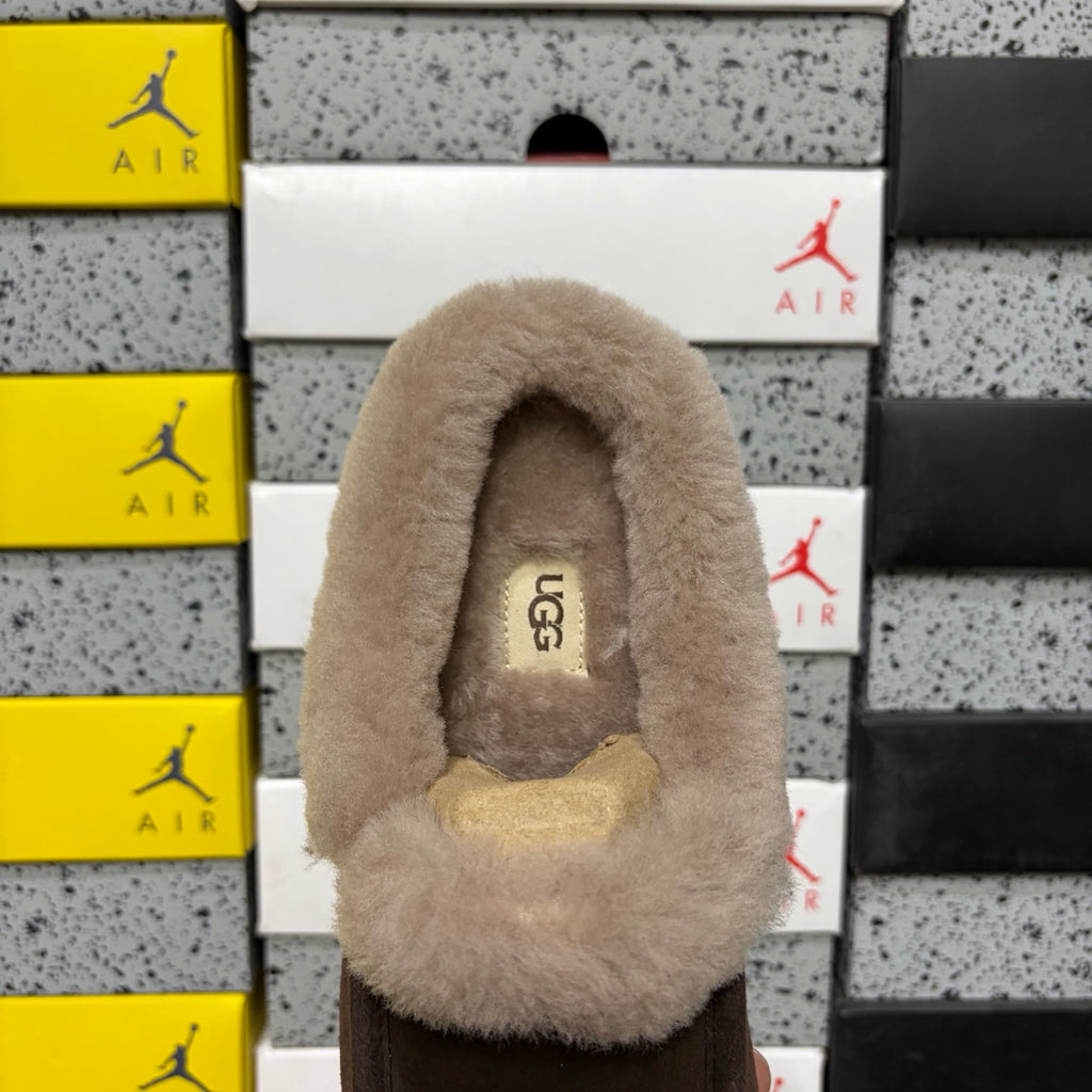 UGG Fluffy-Collar Moccasin Slippers in Cocoa Brown