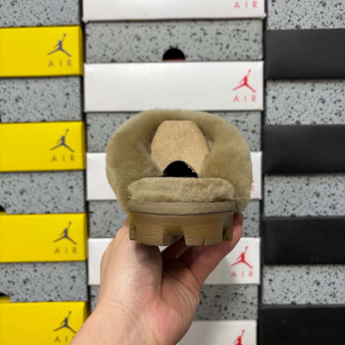 UGG Fluffy-Collar Lug-Sole Mule Slippers in Antelope Brown