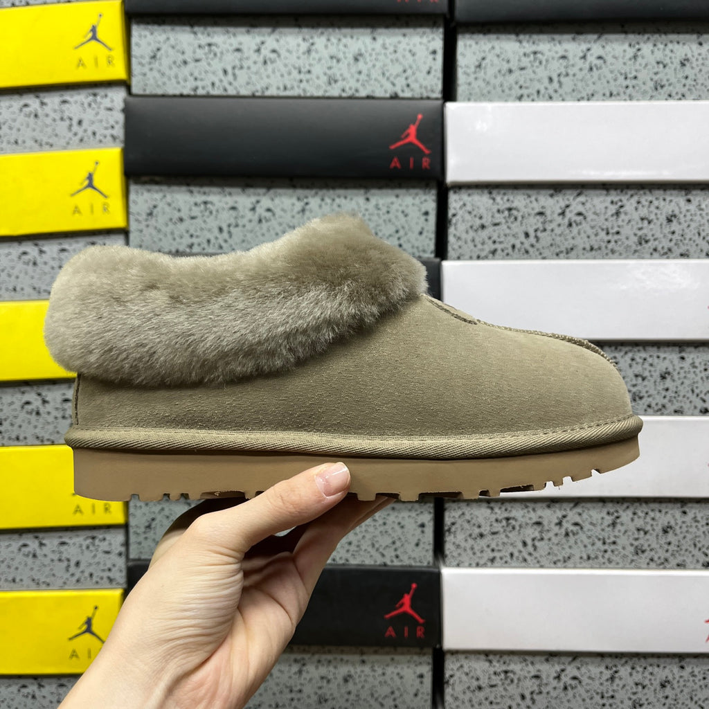 UGG Fluffy-Collar Slip-On Shoes in Antelope Brown