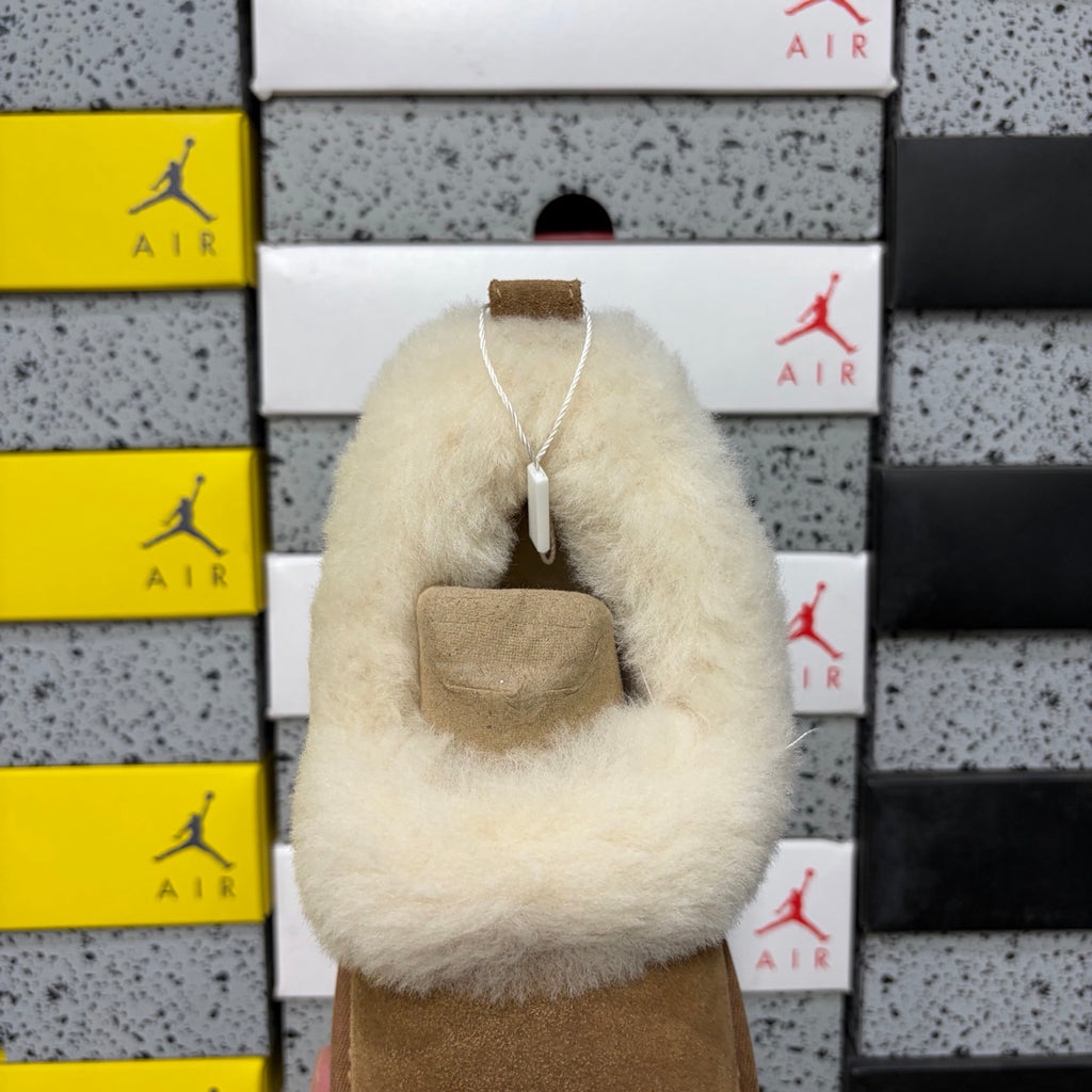UGG Fluffy-Collar Platform Slip-On Shoes in Chestnut & Cream