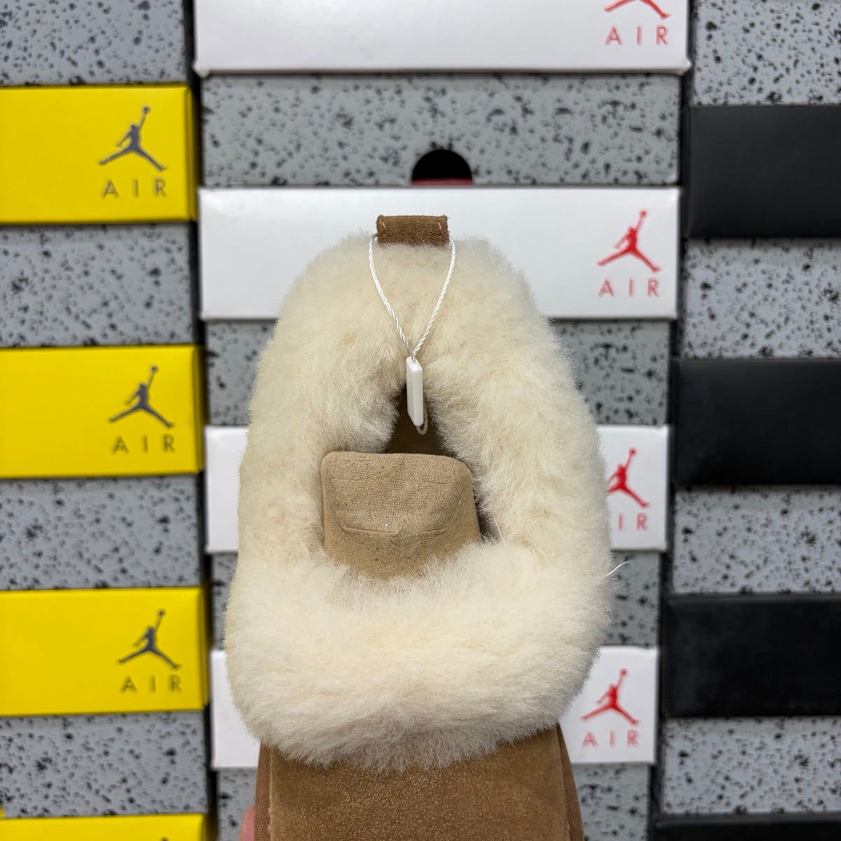 UGG Fluffy-Collar Platform Slip-On Shoes in Chestnut & Cream