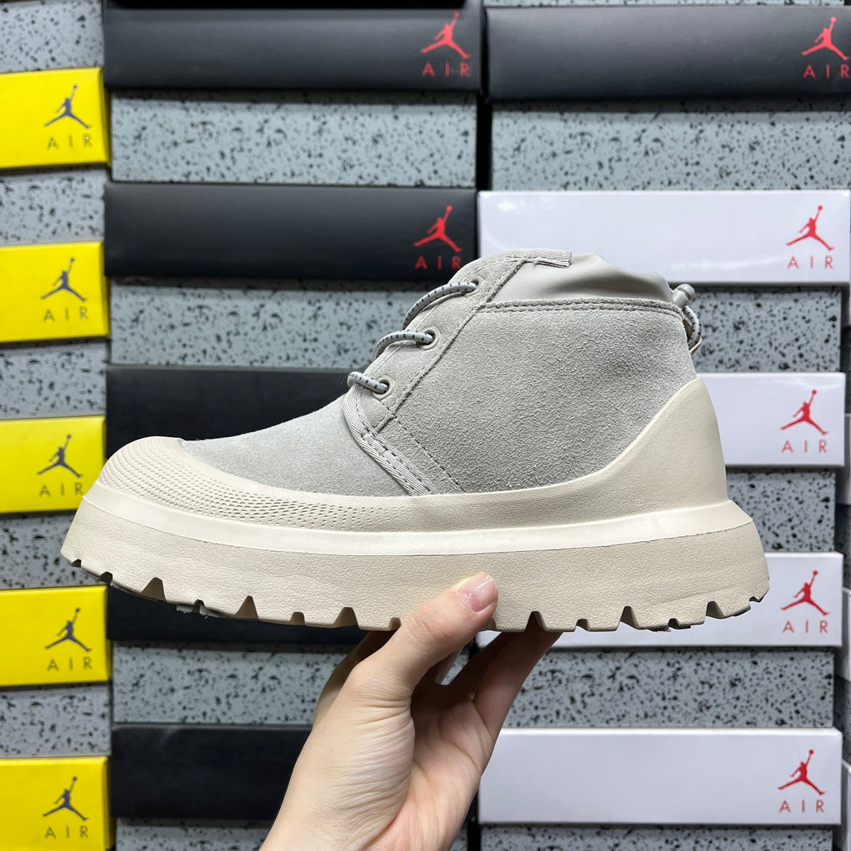 UGG Lace-Up Platform Ankle Boots in Grey & Cream