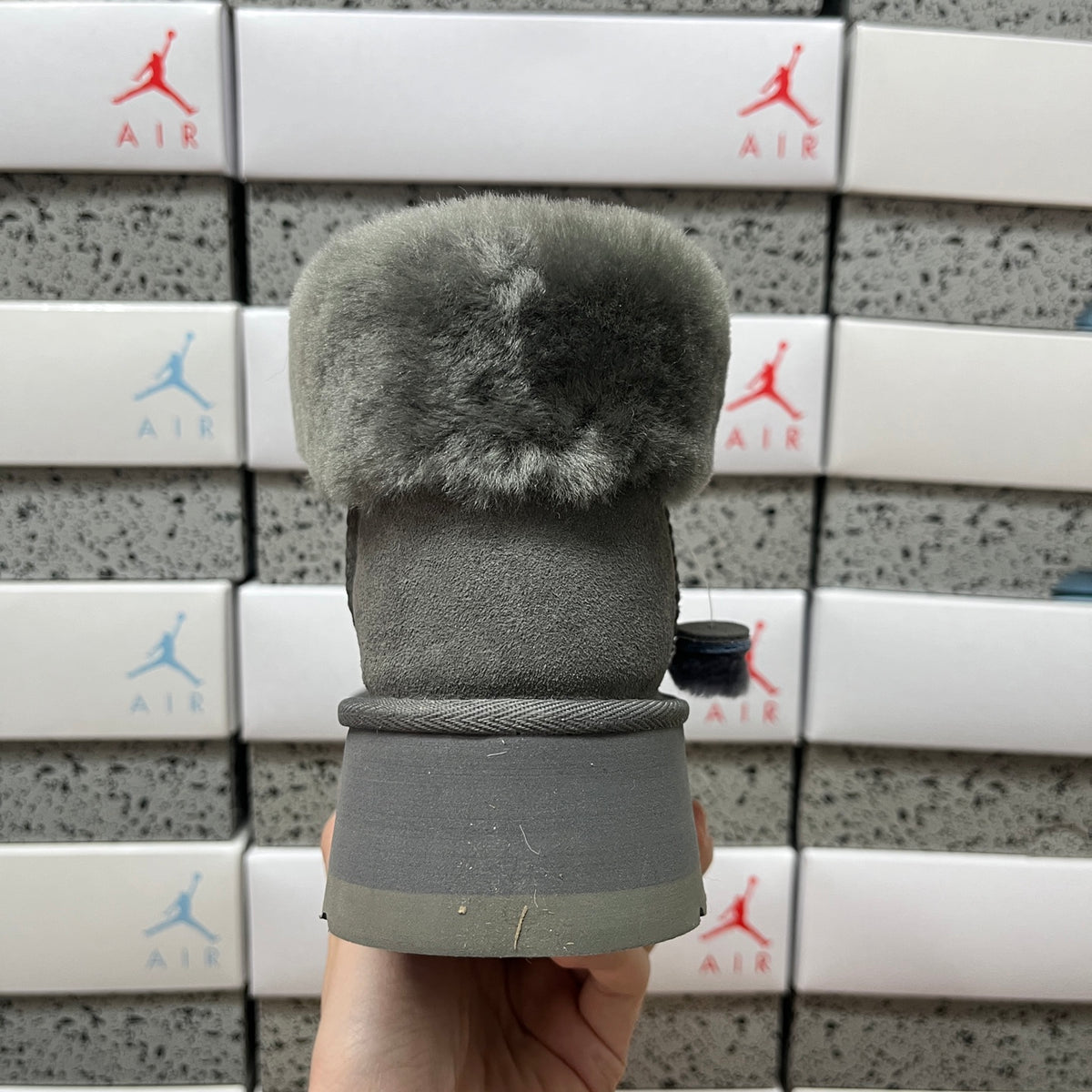 UGG Fluffy-Collar Zip-Front Platform Ankle Boots in Grey