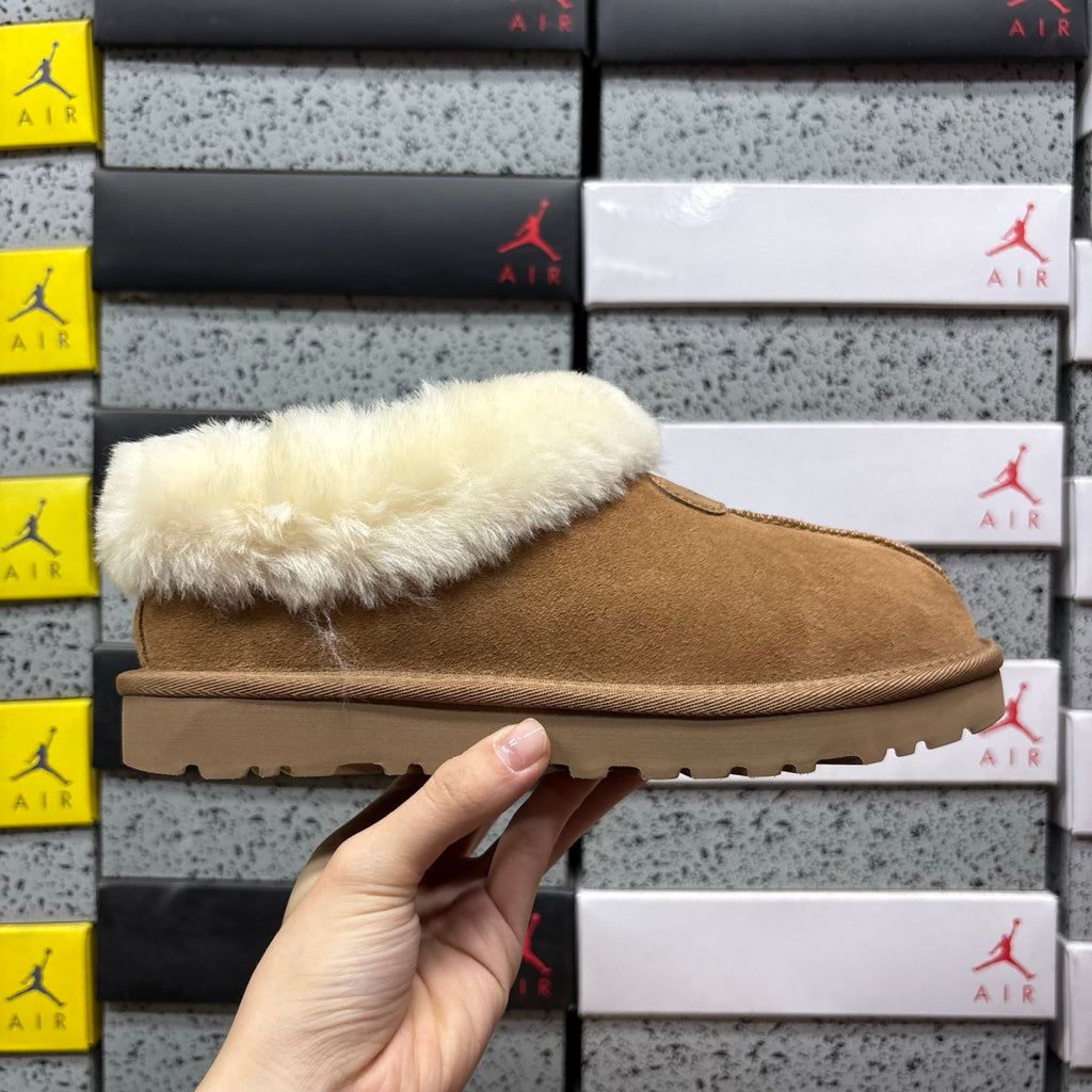 UGG Fluffy-Collar Slip-On Shoes in Chestnut