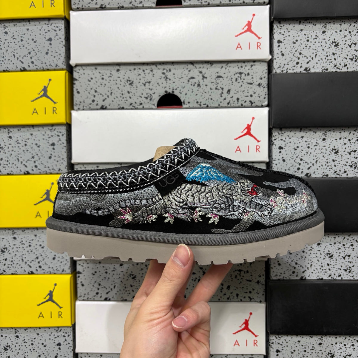 UGG Dragon & Tiger Embroidered Slip-On Shoes in Black