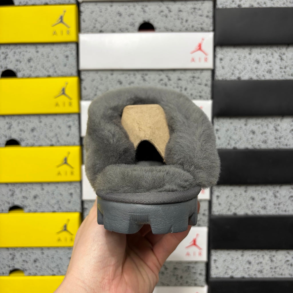 UGG Fluffy-Collar Mule Slippers in Grey