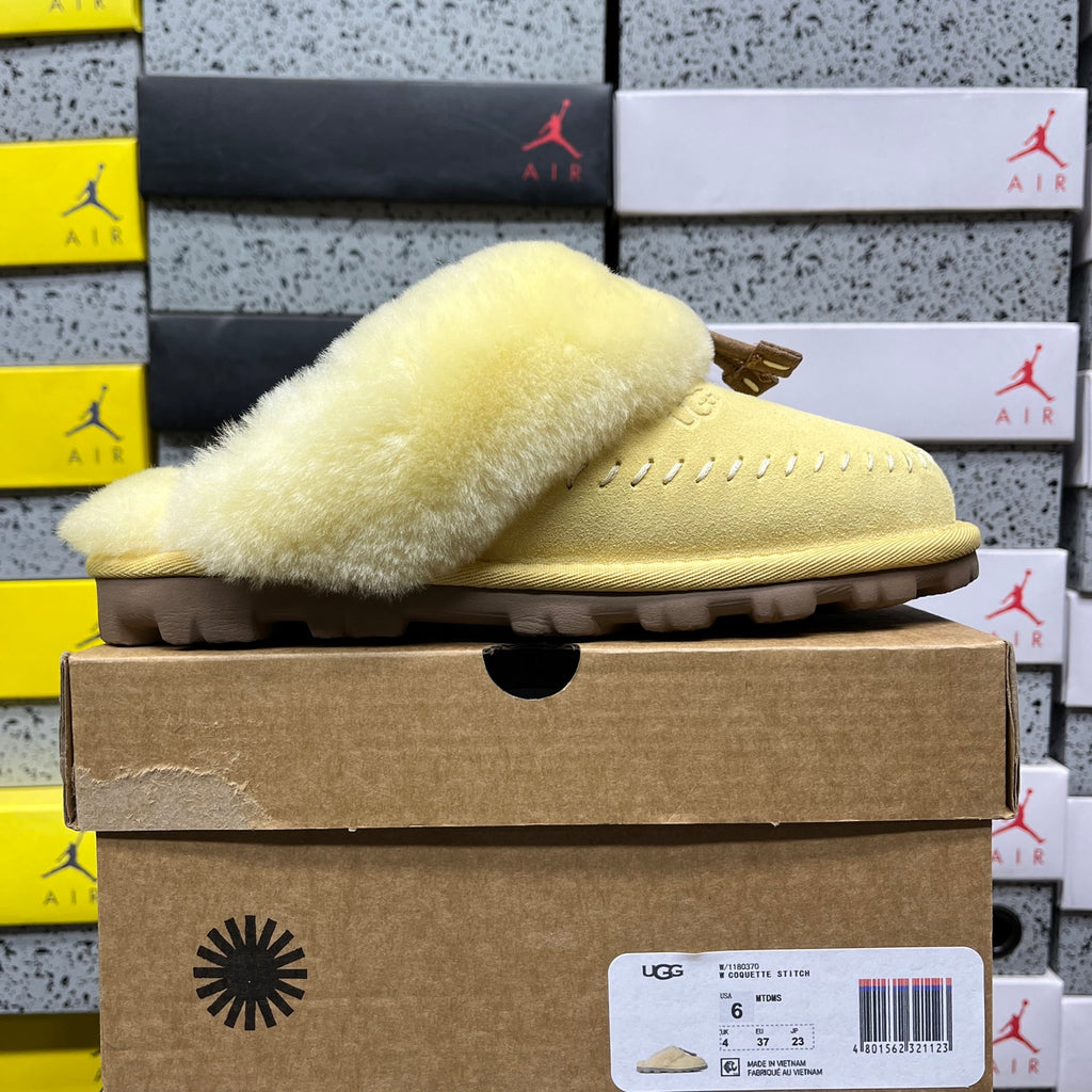 UGG Fluffy-Collar Slippers in Soft Yellow