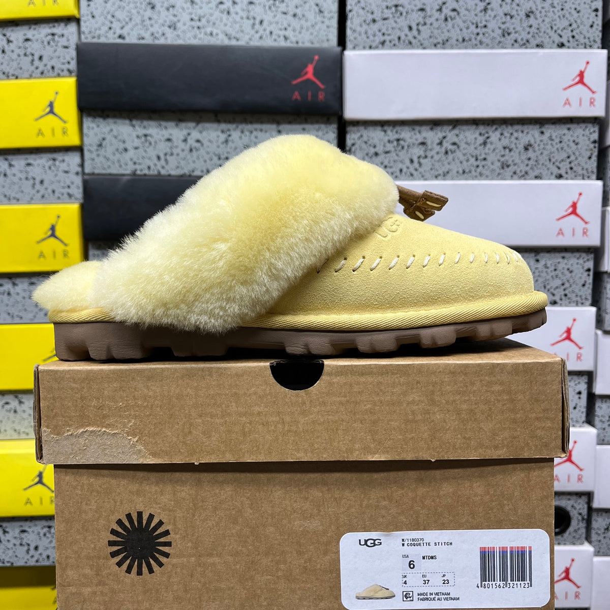 UGG Fluffy-Collar Slippers in Soft Yellow