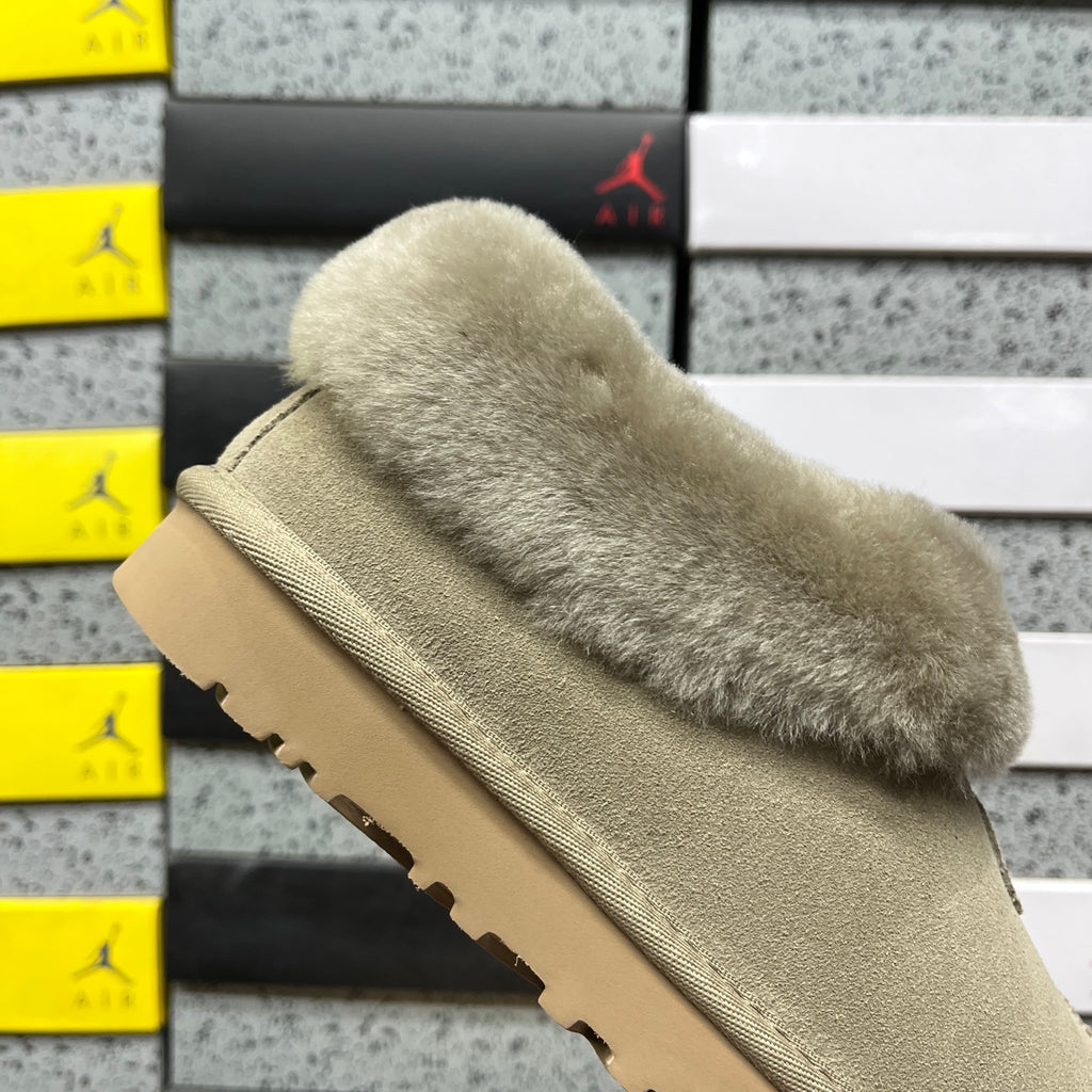 UGG Fluffy-Collar Slip-On Shoes in Antelope Brown