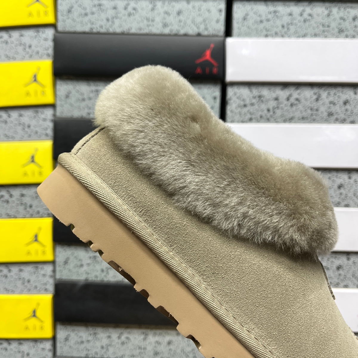 UGG Fluffy-Collar Slip-On Shoes in Antelope Brown