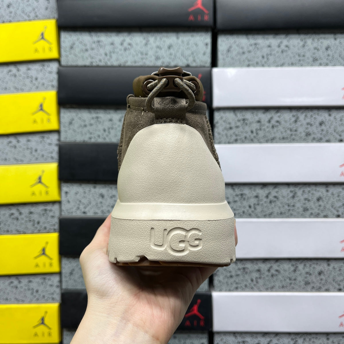 UGG Slip-On Platform Ankle Boots in Olive & Cream