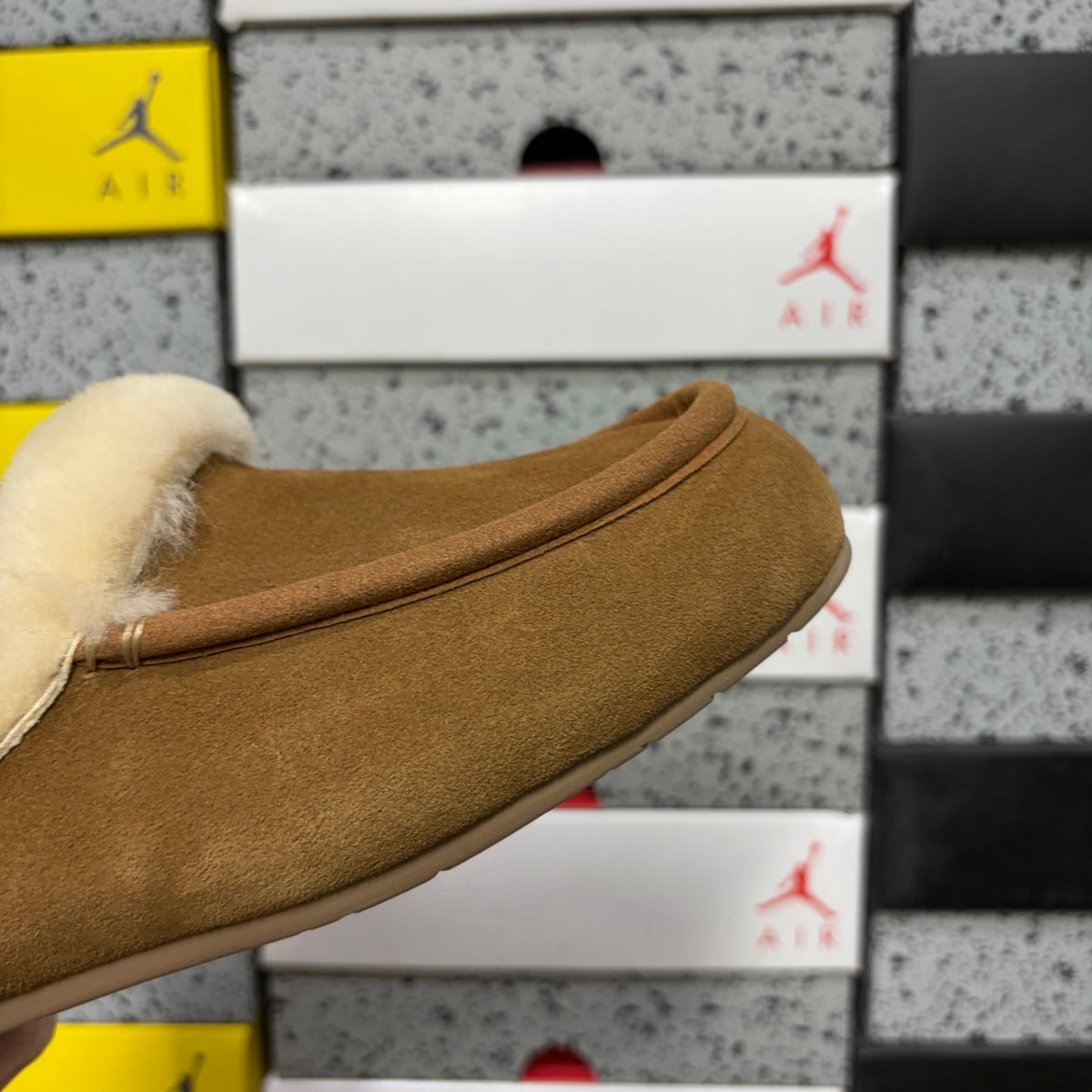 UGG Fluffy-Collar Moccasin Slippers in Chestnut