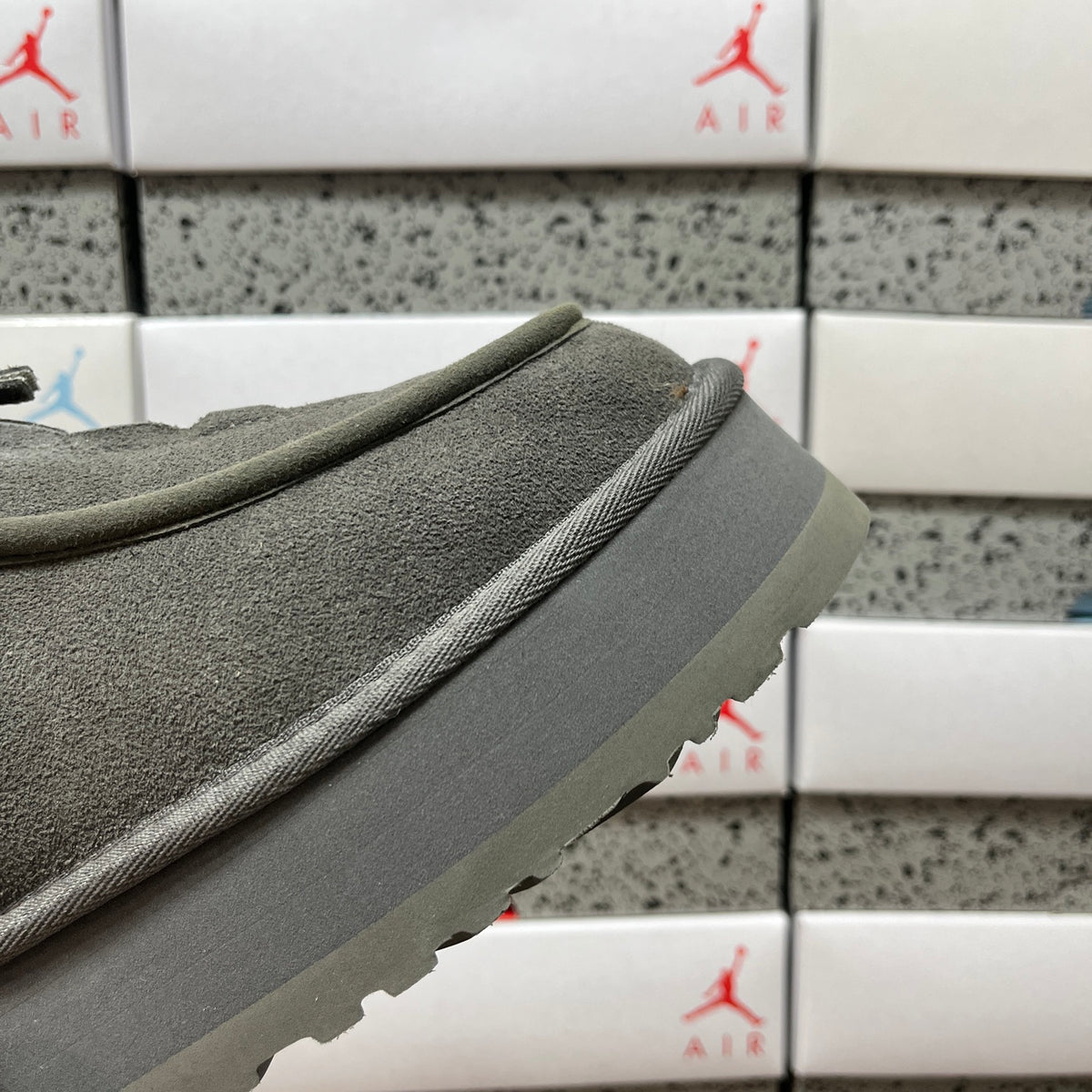 UGG Fluffy-Collar Zip-Front Platform Ankle Boots in Grey