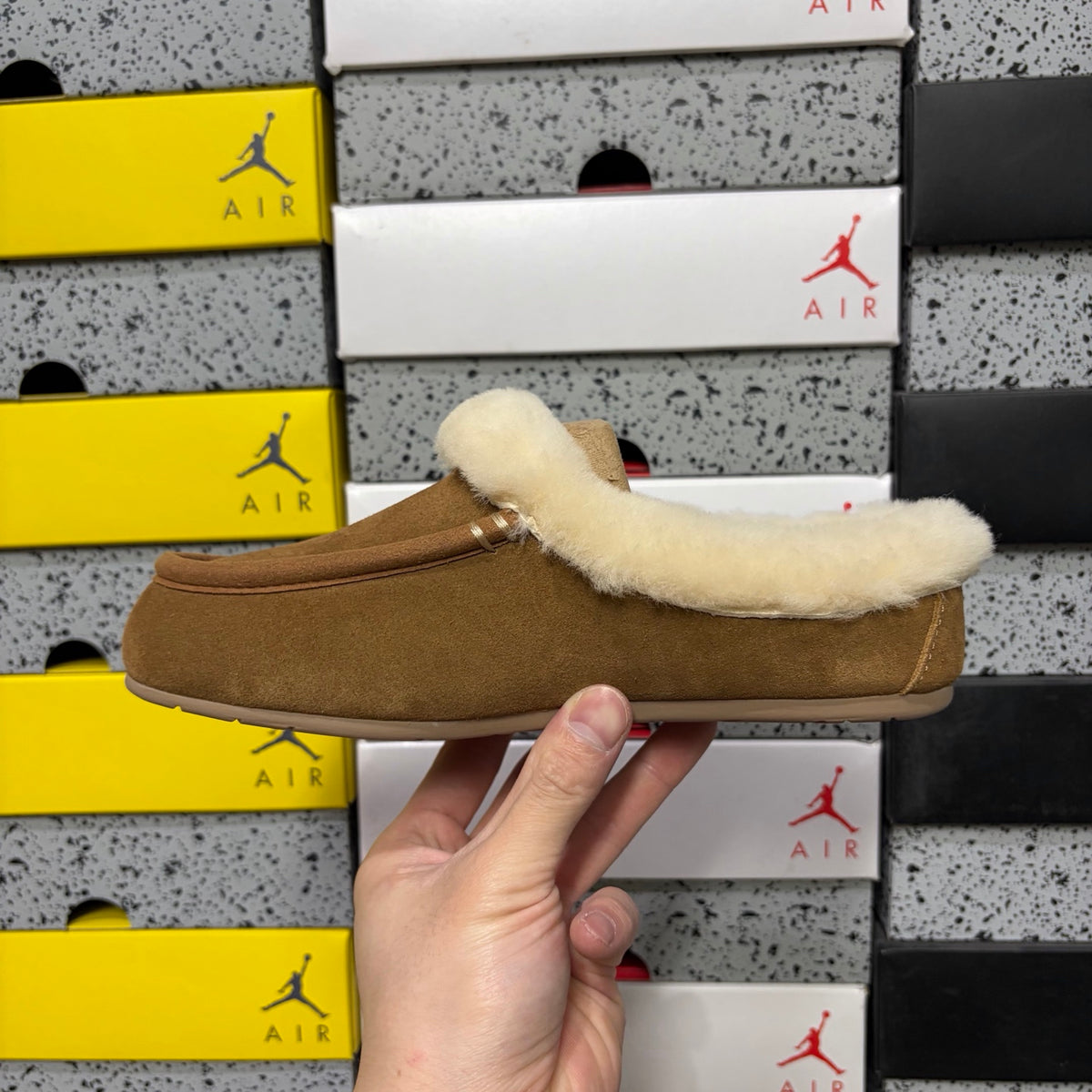 UGG Fluffy-Collar Moccasin Slippers in Chestnut